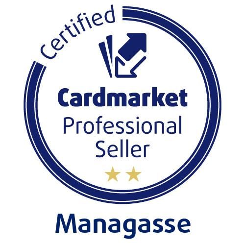 Zertifizierter Verkäufer von Cardmarket mit zwei Sternen, Logo und Schriftzug.